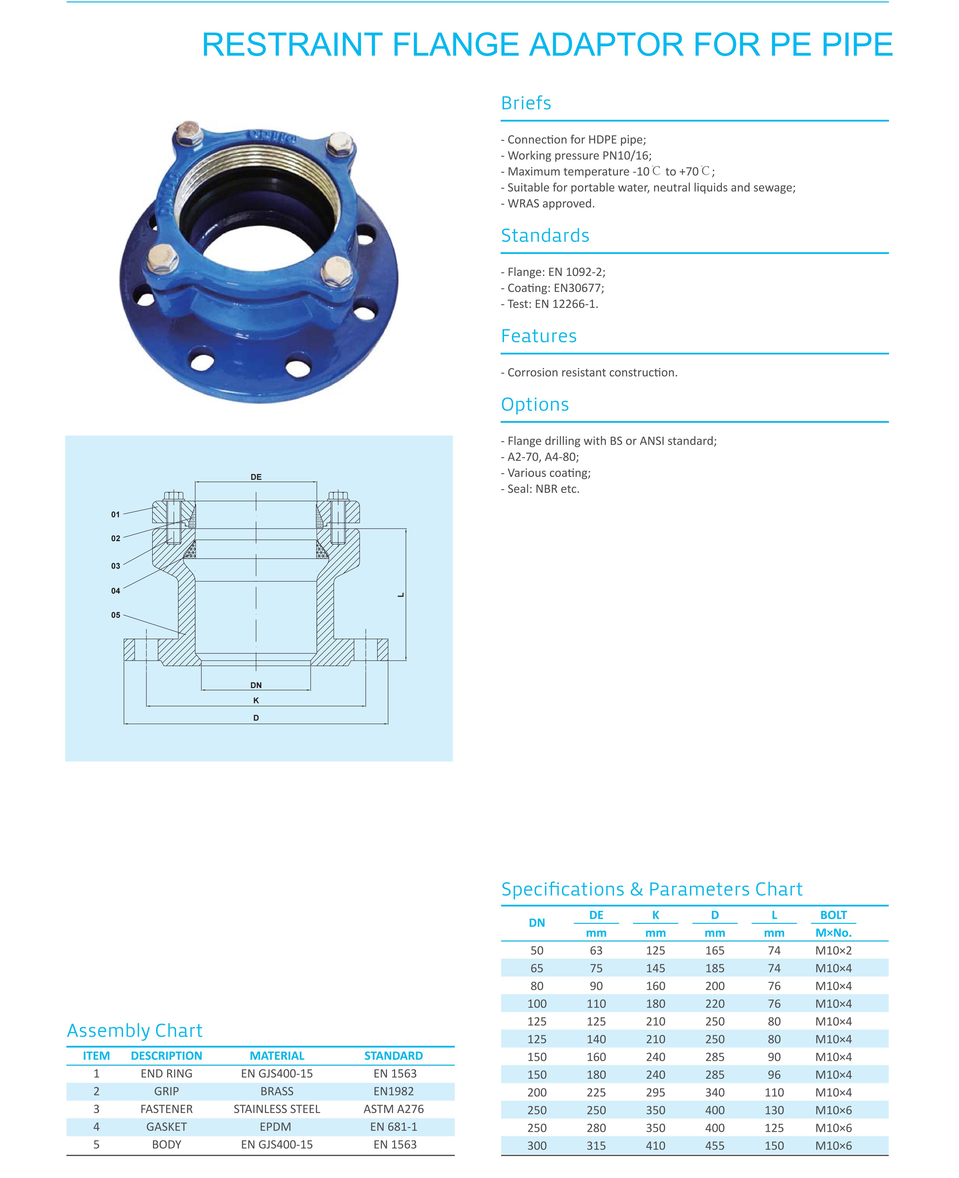 ADAPTATEUR DE BRIDE DE RETENUE POUR TUYAU PE-1