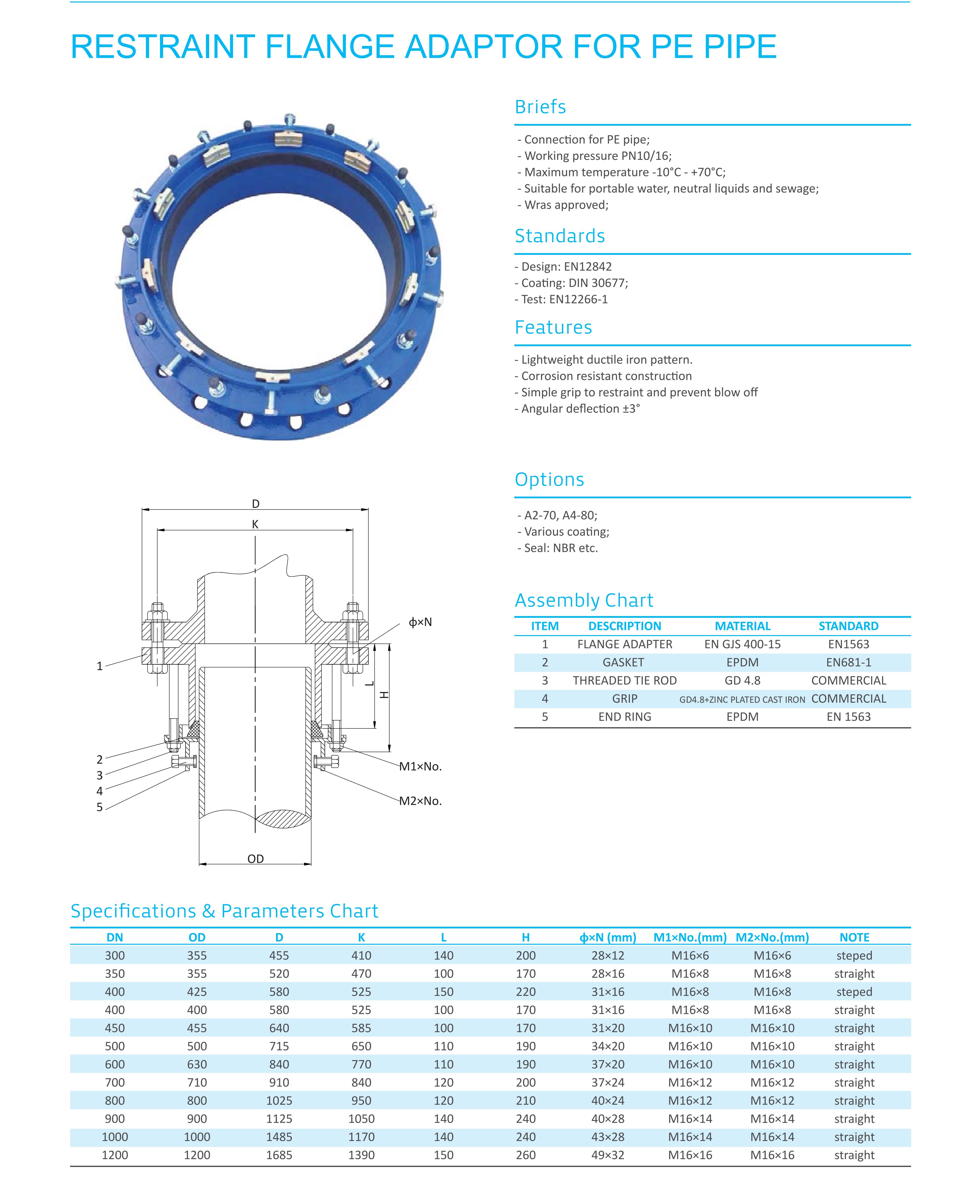 ADAPTATEUR DE BRIDE DE RETENUE POUR TUYAU PE-2